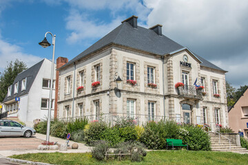 Fototapeta na wymiar traditional, typical French town hall in the village of Montsauche-les-Settons in the region of the Morvan