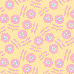 pattern with geometric flowers on a yellow background	