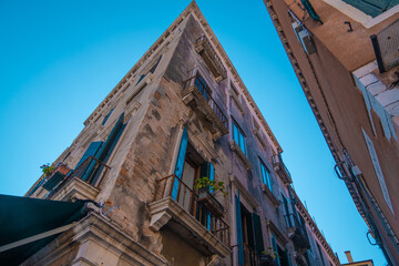 Beautiful view of the architecture of the buildings in the streets of Venice, Italy