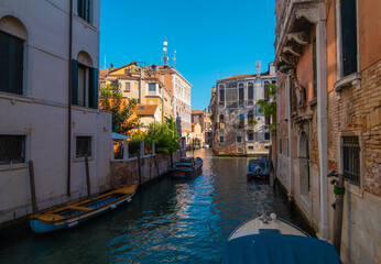 Naklejka na ściany i meble Scenic view of Venice empty canals during daylight.