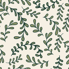 Summer vector seamless pattern. Green leaves on wallpaper. Decorative ornament for fabric or print. 