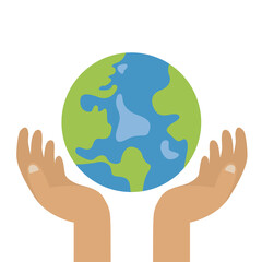 Hands holding the globe, the earth. The concept of Earth Day. 