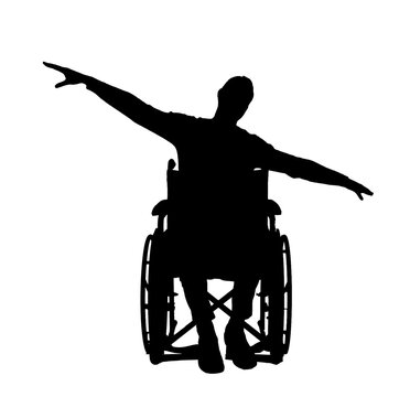 Silhouette vector of happy disabled man in wheelchair