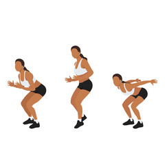 Fototapeta na wymiar Woman doing Forward jump shuffle back exercise. Flat vector illustration isolated on white background