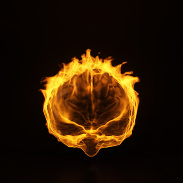 burning brain on black