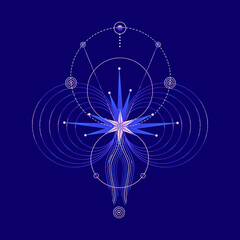 Mysterious esoteric composition with star and circles. Vector illustration on theme of astrology, astronomy, esotericism. Cover, card, print on clothes, poster