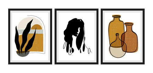 Mid century modern art print, set of 3. Gallery wall printable art. Boho style interior decor.