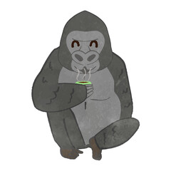 A cute gorilla resting after drinking tea
