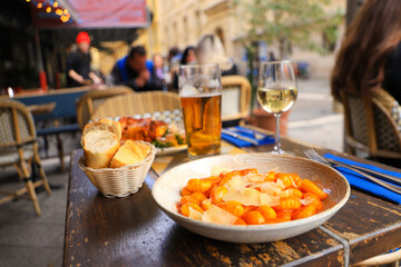 Food and drinks on a table at a sidewalk cafe, Nice - French Riviera, France