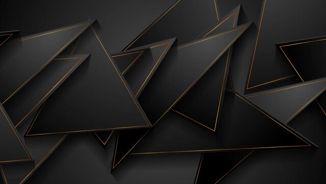 Black and golden tech triangles abstract motion background. Seamless looping. Video animation Ultra HD 4K 3840x2160