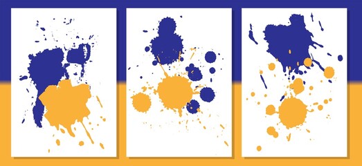 Set of patriotic Ukrainian backgrounds with spots in colors of ukrainian flag. Templates collection for brochures, posters, banners, flyers and cards. Vector illustration.