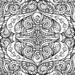 Black and white abstract doodles seamless pattern.