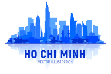 Ho Chi Minh City (Vietnam) skyline silhouette with panorama on white background. Vector Illustration. Business travel and tourism concept with modern buildings. Image for banner or website. - obrazy, fototapety, plakaty