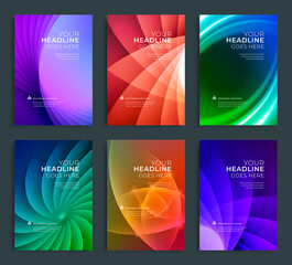 Modern abstract annual report, flyer design, brochure templates set. Vector illustration for business covers, corporate presentation banners. Colorful light lines.