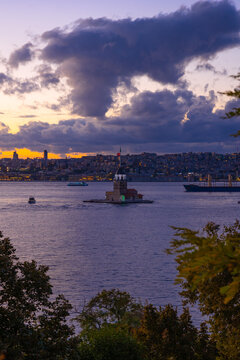 Maiden's Tower or Kiz Kulesi at dusk. Istanbul background vertical photo