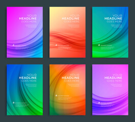 Modern abstract annual report, flyer design, brochure templates set. Vector illustration for business covers, corporate presentation banners. Colorful light lines.