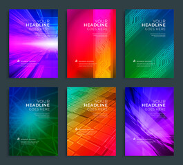 Modern abstract annual report, flyer design, brochure templates set. Vector illustration for business covers, corporate presentation banners. Geometric lines.