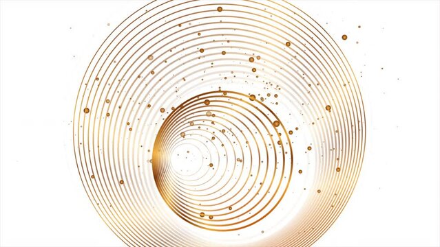 Golden minimal round lines and shiny dust particles abstract motion background. Seamless looping. Video animation Ultra HD 4K 3840x2160