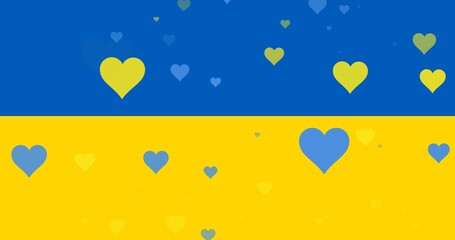 Illustration of blue and yellow hearts on flag of ukraine with copy space