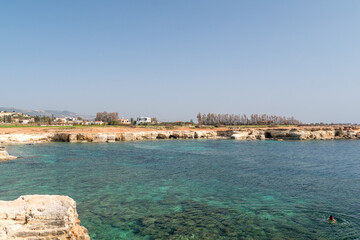 Fototapeta na wymiar Landscape view on rocky coastline in Cyprus.