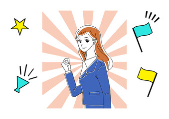 Fototapeta premium 応援する女性のイラスト