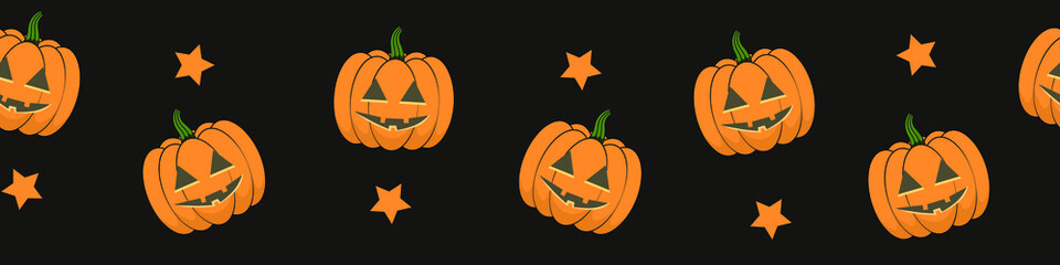 Vector halloween illustration with pumpkins and stars, hallowen banner