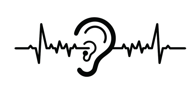 Listen, sound signal wave. Symbol for deafness. Limited hearing pictogram. Ear hearing loss symbol. Vector deaf problem. Hearing loss impairment logo. World hearing day or world deaf day. 