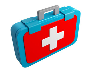 Obraz premium Suitcase of medical worker. Suitcase with medical cross. Emergency case for medical assistance. Ambulance doctor's suitcase. Closed bag for medicines on white background. 3d rendering.