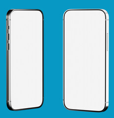 Phone blank screen. Mobile phone design. Smartphone template with white display. Cellphone set mock up. Template for your mobile advertising. Phone mockup for app or website. 3d rendering.