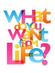 WHAT DO YOU WANT FROM LIFE? colorful vector inspirational slogan