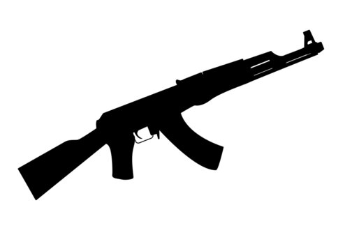 Silueta negra de fusil o arma sobre fondo blanco