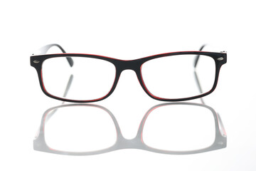 Black red stylish fashion glasses on white background