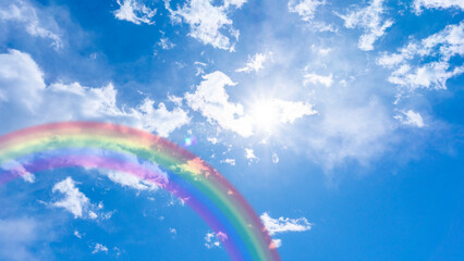 Panorama background of rainbow-covered blue sky and sun_47