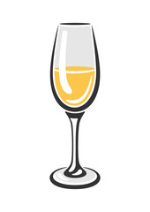 Illustration of glass with white wine. Image for restaurants and bars.