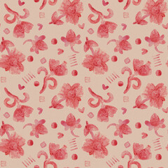 Seamless pattern. Background with watercolor floral ornament. Raster illustration for fashion design, packaging, wrapping or scrapbooking. Printing on paper or fabric.