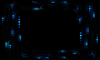 Technology blue light energy circuit cyber display on black futuristic pattern design creative background vector