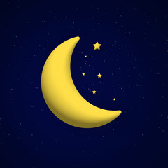 Naklejka na ściany i meble Cute night sky background with 3d moon and stars. Square composition.