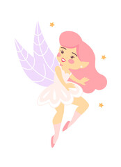 Cute Cartoon Childish Fairy Characters. Vector illustration