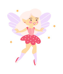 Cute Cartoon Childish Fairy Characters. Vector illustration