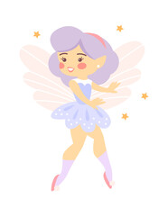 Cute Cartoon Childish Fairy Characters. Vector illustration