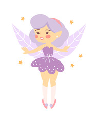 Cute Cartoon Childish Fairy Characters. Vector illustration