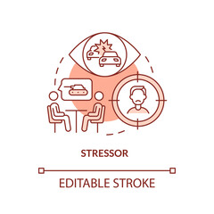 Fototapeta premium Stressor terracotta concept icon. Witness of traumatic event. Criteria for PTSD abstract idea thin line illustration. Isolated outline drawing. Editable stroke. Arial, Myriad Pro-Bold fonts used
