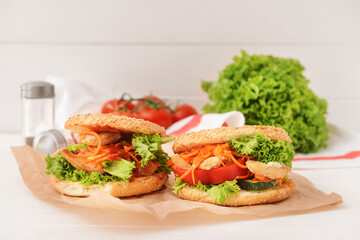 Fresh doner kebab in buns on table