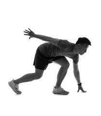 Silhouette of sporty male runner on white background