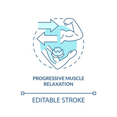 Progressive muscle relaxation turquoise concept icon. PTSD coping strategy abstract idea thin line illustration. Isolated outline drawing. Editable stroke. Arial, Myriad Pro-Bold fonts used