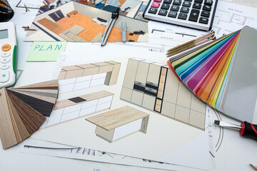Drawings and plans for house decoration with tools color sampler for repair
