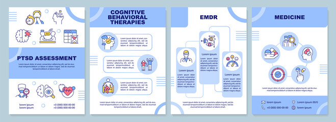 PTSD treatment word concepts blue banner. Mental trauma healing. Infographics with icons on color background. Isolated typography. Vector illustration with text. Arial-Black font used