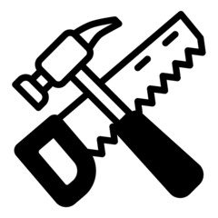 Saw And Hammer Flat Icon Isolated On White Background