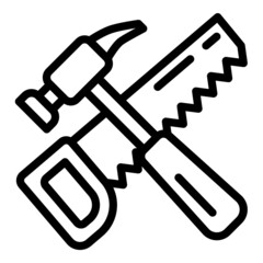 Saw And Hammer Flat Icon Isolated On White Background
