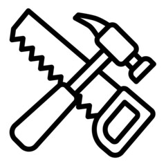 Saw And Hammer Flat Icon Isolated On White Background